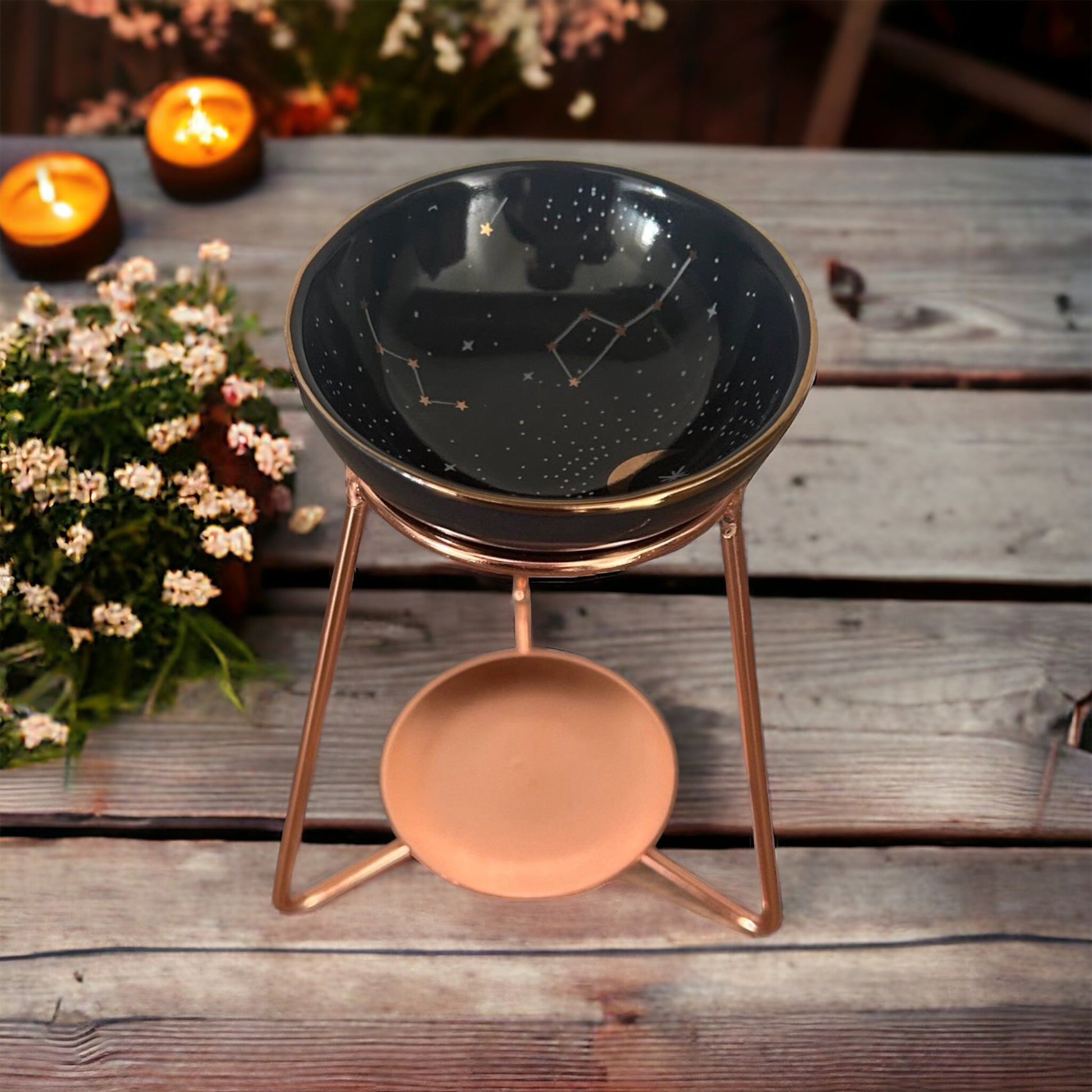 Celestial wax burner on a stand